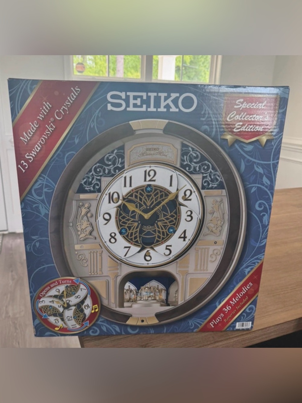 Seiko Gold and White Musical Wall Clock with Swarovski Accents